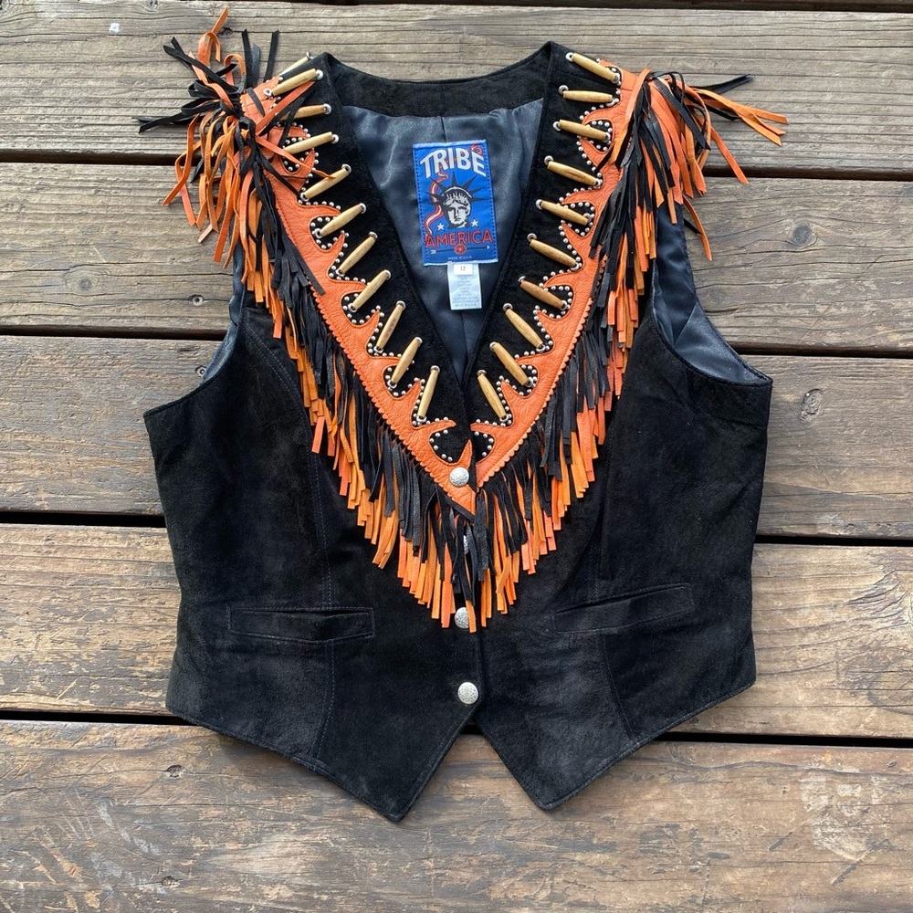 Tribe America leather vest native details